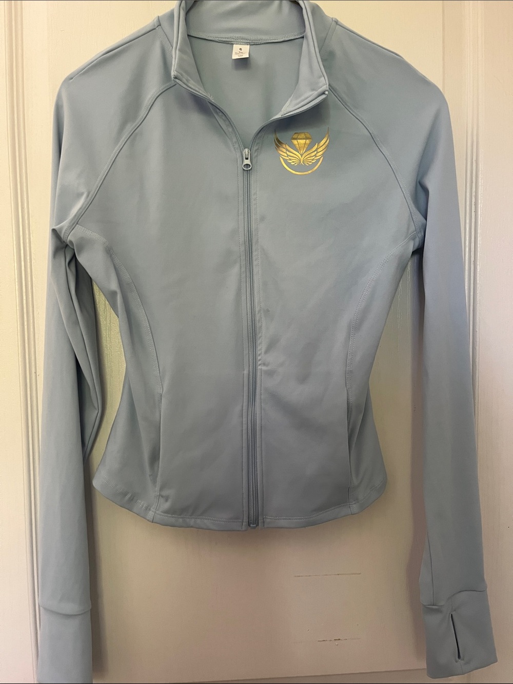 Women's Light Blue Full-Zip Utility Jacket with Gold Emblem
